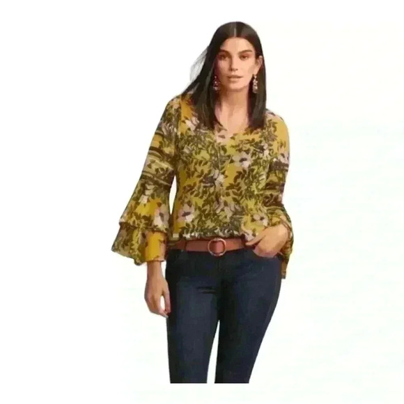 CAbi Spring Scene Sheer Floral Long Sleeve Blouse Size S - Picture 2 of 8